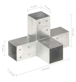 Connecteurs de poteau 4 pcs Forme en X Métal galvanisé 71x71 mm