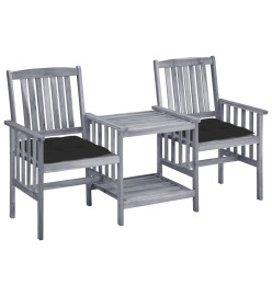 Chaises de jardin avec table à thé et coussins Acacia solide