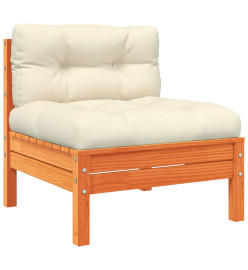 Salon de jardin 9 pcs avec coussins marron cire bois pin massif