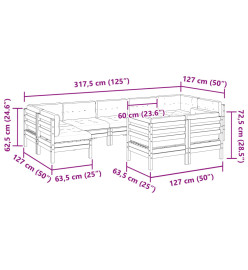 Salon de jardin 9 pcs avec coussins marron cire bois pin massif