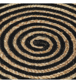 Tapis fait à la main Jute avec design de spirale Noir 90 cm