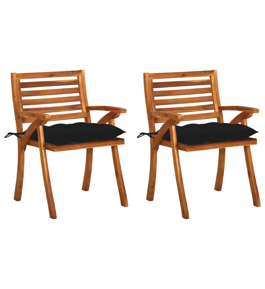 Chaises à dîner de jardin avec coussins 2 pcs Acacia massif Chaises à dîner de jardin avec coussins 2 pcs Acacia massif