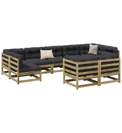 Salon de jardin 9 pcs avec coussins bois de pin imprégné