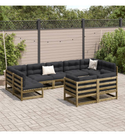 Salon de jardin 9 pcs avec coussins bois de pin imprégné