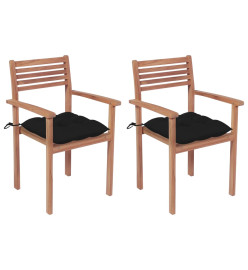 Chaises de jardin 2 pcs avec coussins noir Bois de teck massif