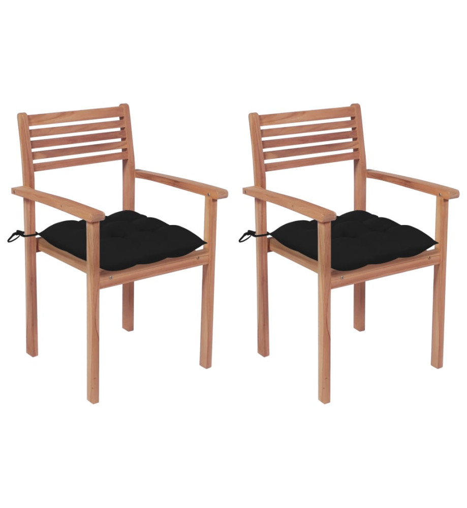 Chaises de jardin 2 pcs avec coussins noir Bois de teck massif Chaises de jardin 2 pcs avec coussins noir Bois de teck massif