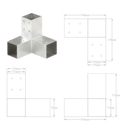 Connecteurs de poteau 4 pcs Forme en Y Métal galvanisé 71x71 mm