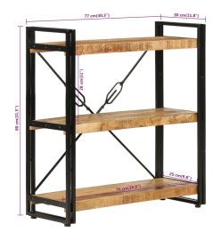 Bibliothèque 3 niveaux 77x30x80 cm bois massif manguier et fer