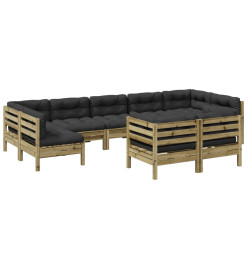 Salon de jardin 9 pcs avec coussins bois de pin imprégné