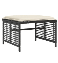Salon de jardin avec coussins 4 pcs noir résine tressée verre