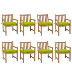 Chaises de jardin 8 pcs avec coussins vert vif Teck solide