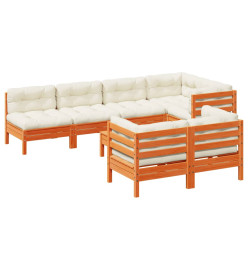 Salon de jardin 8 pcs avec coussins marron cire bois pin massif