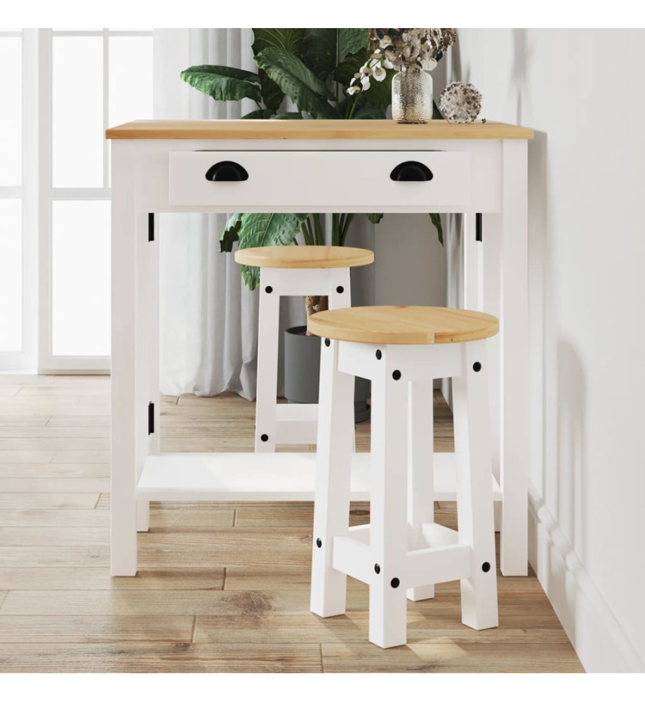 Ensemble de bar 3 pcs blanc bois de pin massif