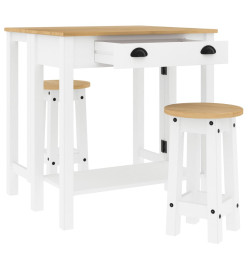 Ensemble de bar 3 pcs blanc bois de pin massif