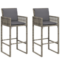 Tabourets de bar jardin coussins lot de 2 gris résine tressée