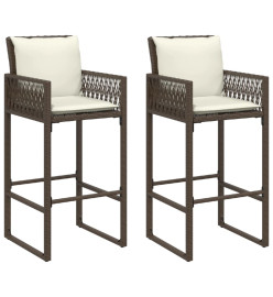 Tabourets de bar jardin coussins lot de 2 marron résine tressée