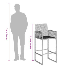Tabourets de bar de jardin lot de 2 gris résine tressée