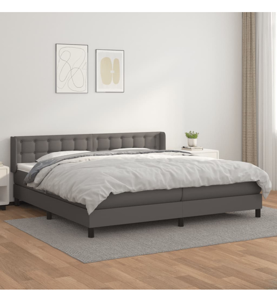 Lit à sommier tapissier avec matelas Gris 200x200 cm Similicuir Lit à sommier tapissier avec matelas Gris 200x200 cm Similicuir