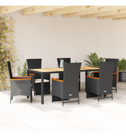 Ensemble à manger de jardin coussins 7pcs Noir Résine tressée