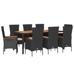 Ensemble à manger de jardin 9pcs coussins noir résine tressée