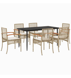 Ensemble à manger de jardin et coussins 7 pcs beige poly rotin