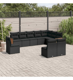 Salon de jardin 10 pcs avec coussins noir résine tressée