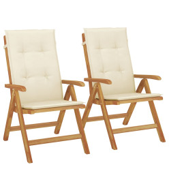 Chaises de jardin inclinables 2pcs et coussins bois massif teck