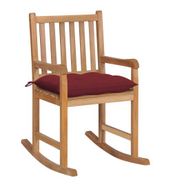 Chaise à bascule avec coussin rouge bordeaux Bois de teck