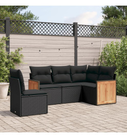 Salon de jardin 5 pcs avec coussins noir résine tressée