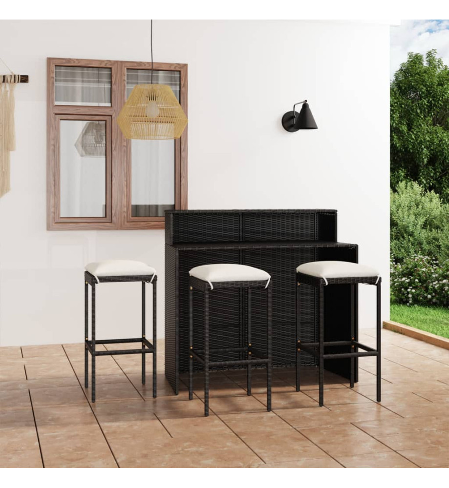 Ensemble de bar de jardin avec coussins 4 pcs Noir Ensemble de bar de jardin avec coussins 4 pcs Noir