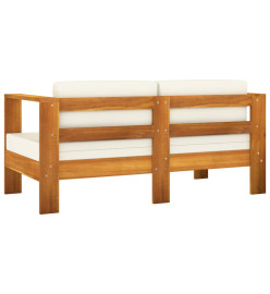 Salon de jardin avec coussins 3 pcs Blanc crème Bois massif