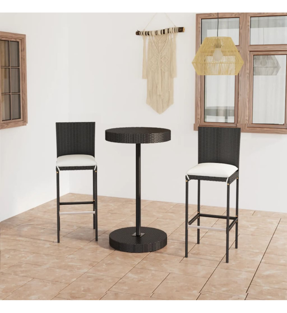 Ensemble de bar de jardin 3 pcs et coussins Résine tressée Noir Ensemble de bar de jardin 3 pcs et coussins Résine tressée Noir