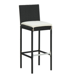 Ensemble de bar de jardin 3 pcs et coussins Résine tressée Noir