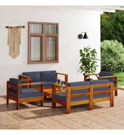 Salon de jardin 5 pcs avec coussins gris foncé Bois massif