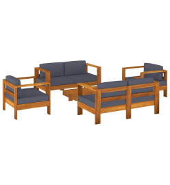 Salon de jardin 5 pcs avec coussins gris foncé Bois massif