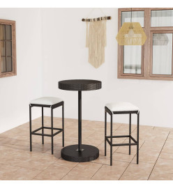 Ensemble de bar de jardin 3 pcs et coussins Résine tressée Noir