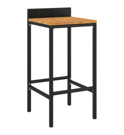 Ensemble de bar jardin 3 pcs noir poly rotin/bois massif acacia