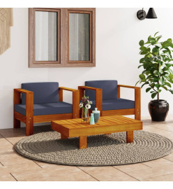 Salon de jardin 3 pcs avec coussins gris foncé Bois massif
