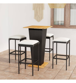 Ensemble de bar de jardin 5 pcs et coussins Résine tressée Noir