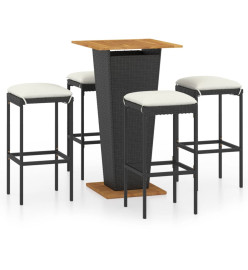 Ensemble de bar de jardin 5 pcs et coussins Résine tressée Noir