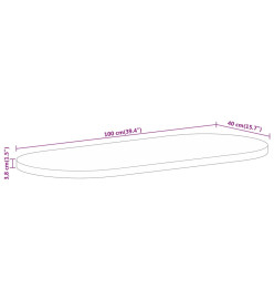 Dessus de table 100x40x3,8 cm ovale bois massif de manguier