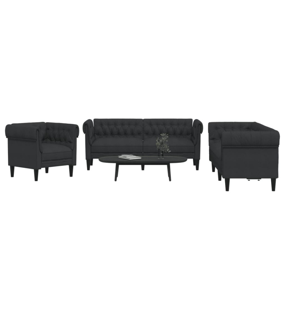 Ensemble de canapés 3 pcs noir tissu