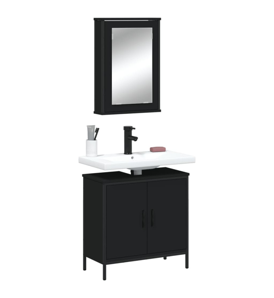 Ensemble de meubles salle de bain 2 pcs noir bois d'ingénierie