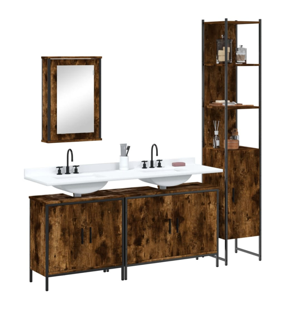 Ensemble de meubles de salle de bain 4 pcs Chêne fumé Bois