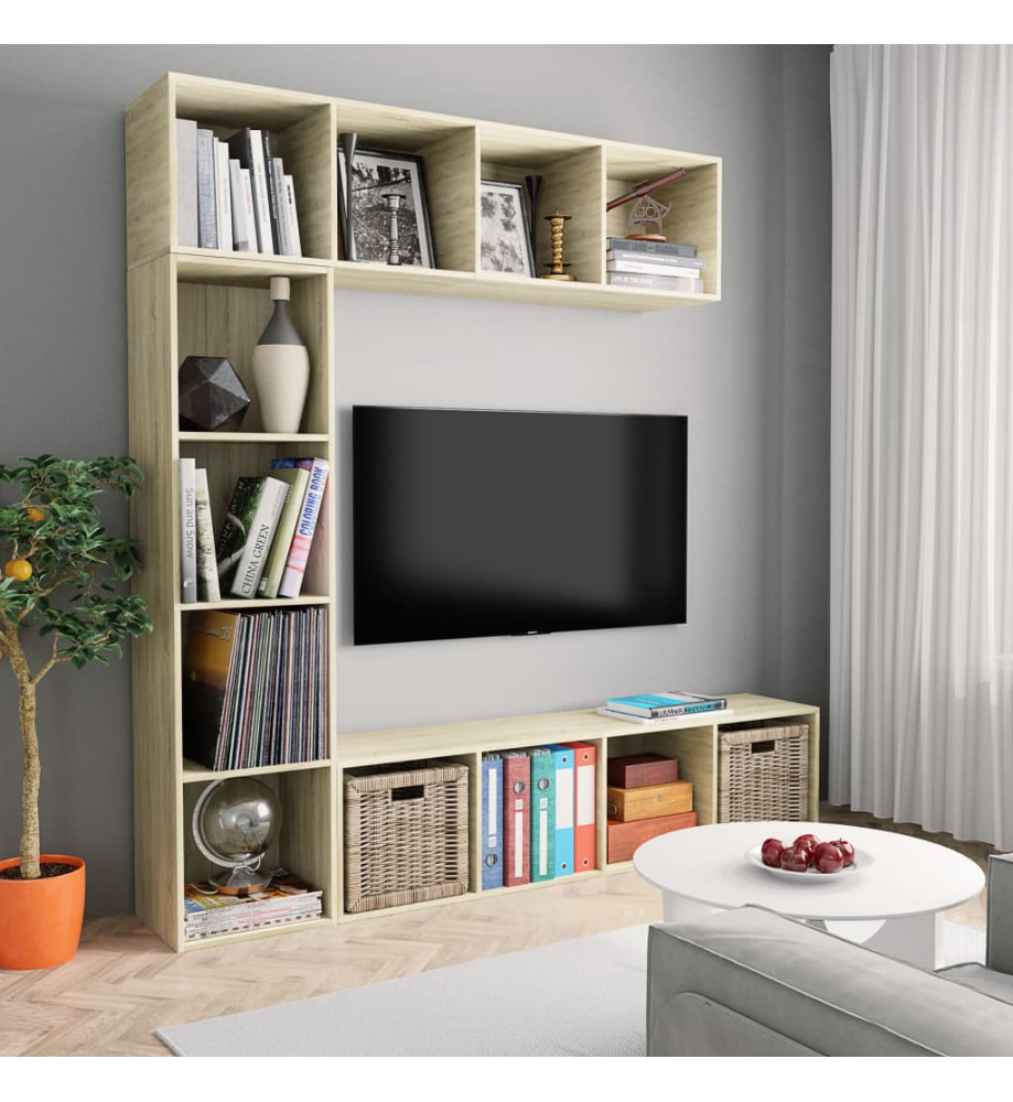 Jeu de bibliothèque/meuble TV 3 pcs Chêne sonoma 180x30x180 cm