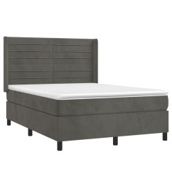 Sommier tapissier matelas et LED Gris foncé 140x190 cm Velours