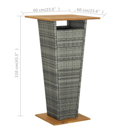 Table de bar Gris 60x60x110 cm Résine tressée et bois d'acacia