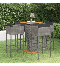 Ensemble de bar de jardin 5 pcs et coussins Résine tressée Gris