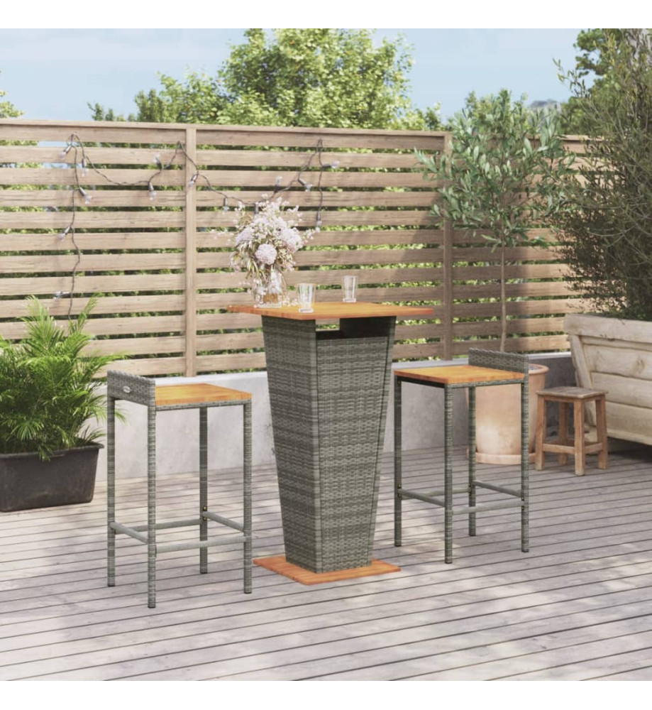 Ensemble de bar jardin 3 pcs gris poly rotin/bois massif acacia Ensemble de bar jardin 3 pcs gris poly rotin/bois massif acacia