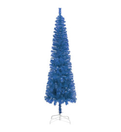 Arbre de Noël mince avec LED et boules Bleu 210 cm